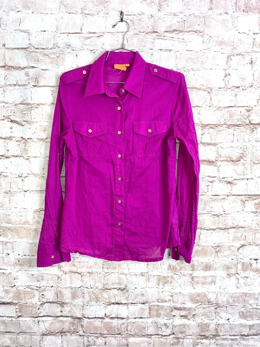 Tory Burch Brigitte Button Down Blouse in Magenta Size 8
